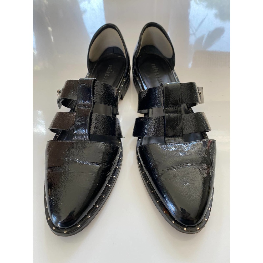 Freda Salvador Black Leather Lock T-Strap Flats